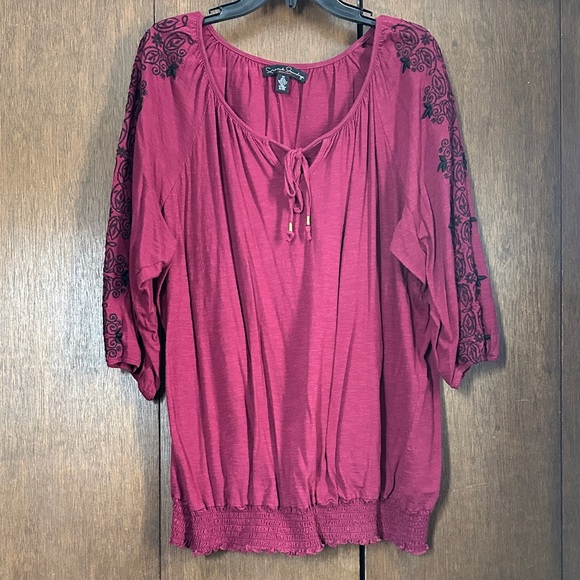 French Laundry Tops - French laundry Dark Burgundy Embroidered Blouse plus 3x